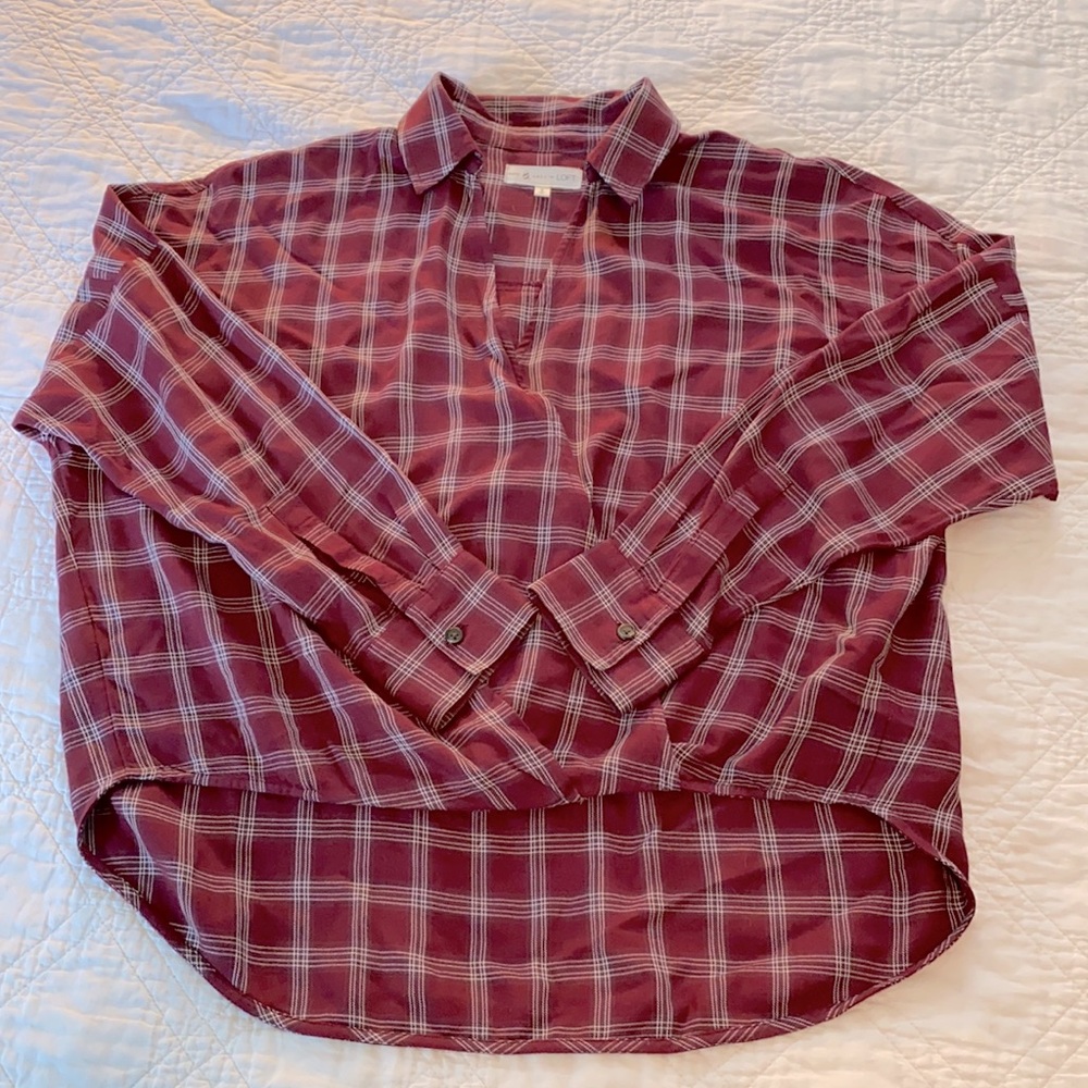 NWOT- LOU & GREY- plaid top maroon SZ S